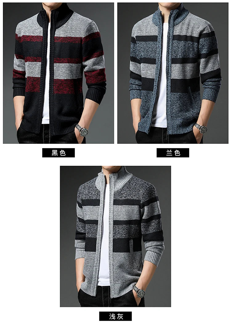 Winter Thick Sweater Men's Cardigan Jacket Autumn Winter New Slim Stylish Warm Sweaters Fleece Jumper Zip Up Sweater