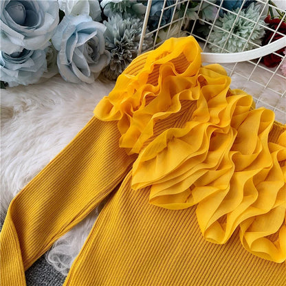 Autumn Women Knitting Full Sleeve Patchwork Sweaters Pullovers Girls Slim Floral Knitted Knitwear Tops GTA014