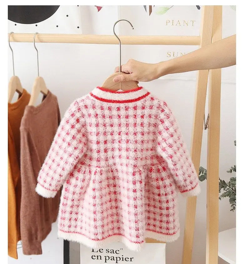 Girls Winter Imitation Mink Fleece Sweater Princess Dress Baby Knit Sweater Baby Winter Foreign Style Hedging Dress