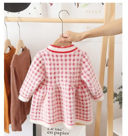Girls Winter Imitation Mink Fleece Sweater Princess Dress Baby Knit Sweater Baby Winter Foreign Style Hedging Dress