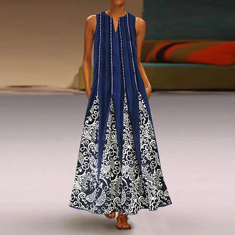 Summer Bohemian Sundress Vintage Sleeveless Women Floral Printed Maxi Long Dress Casual Dress Robe Femme Party Vestido Sarafans