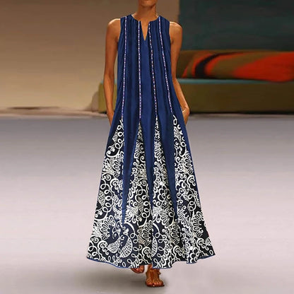 Summer Bohemian Sundress Vintage Sleeveless Women Floral Printed Maxi Long Dress Casual Dress Robe Femme Party Vestido Sarafans
