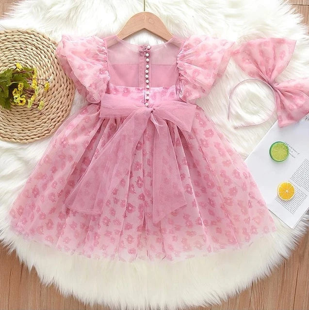 Girls Summer Dress Fashion Bow Birthday Party Princess Dresses Clothing Children Outfits Vestidos LT