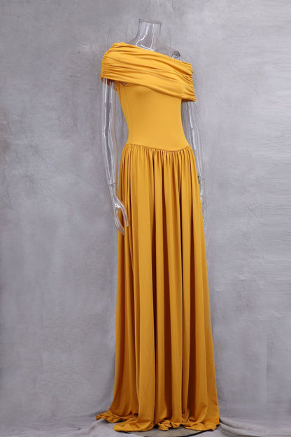 Elegant Long Summer Dress For Women Fashion Off-shoulder Slim Evening Party Dresses Luxury High Waist Pleated Maxi Dress 2025