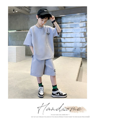 New Summer Boys Clothes Sets Teen Short Sweatshirt + Pants Children Clothing Solid Kids Boy Sport Suits 4 6 8 10 12 14 Years