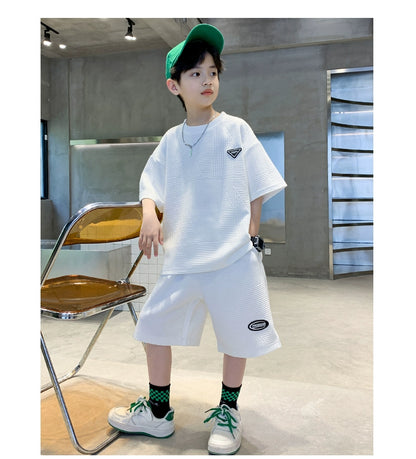 New Summer Boys Clothes Sets Teen Short Sweatshirt + Pants Children Clothing Solid Kids Boy Sport Suits 4 6 8 10 12 14 Years