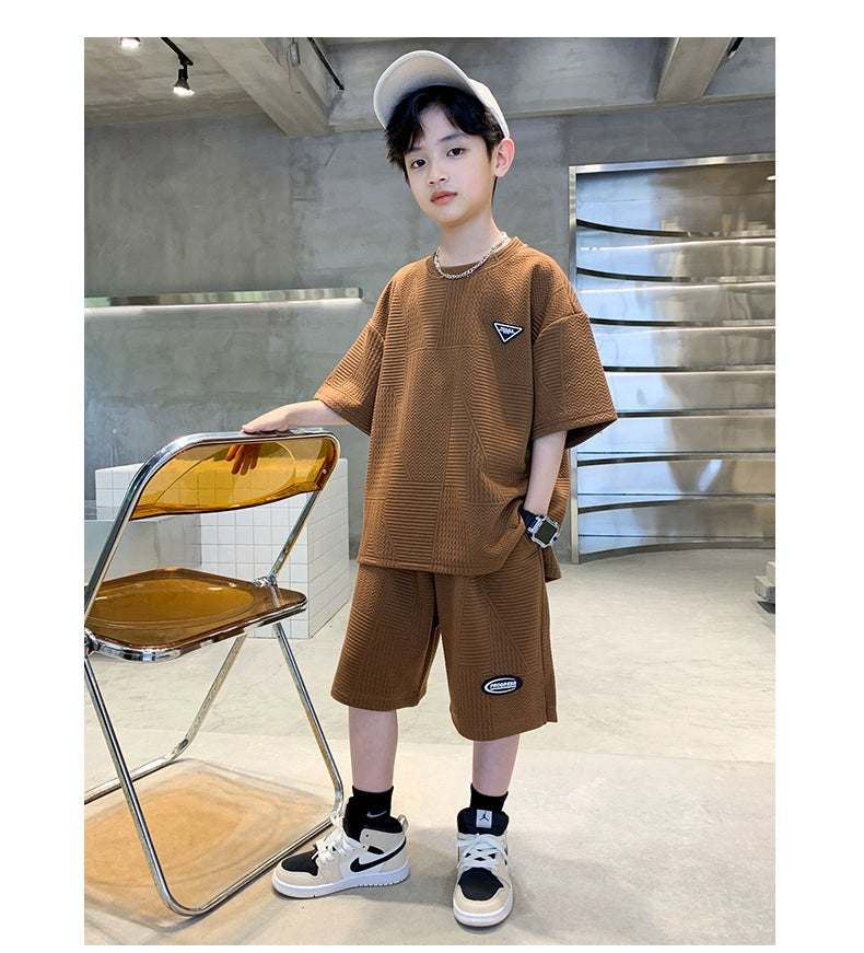 New Summer Boys Clothes Sets Teen Short Sweatshirt + Pants Children Clothing Solid Kids Boy Sport Suits 4 6 8 10 12 14 Years