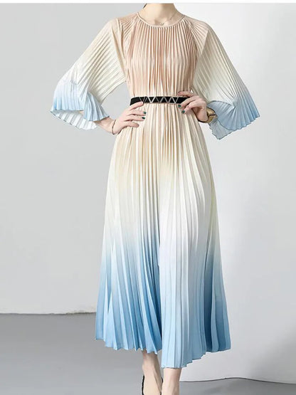 Women's Summer Dress Light Mature Style Retro Style Ruffled 5/4 Sleeves Round Neck Waist Shrinking Print A-line Dress D3971