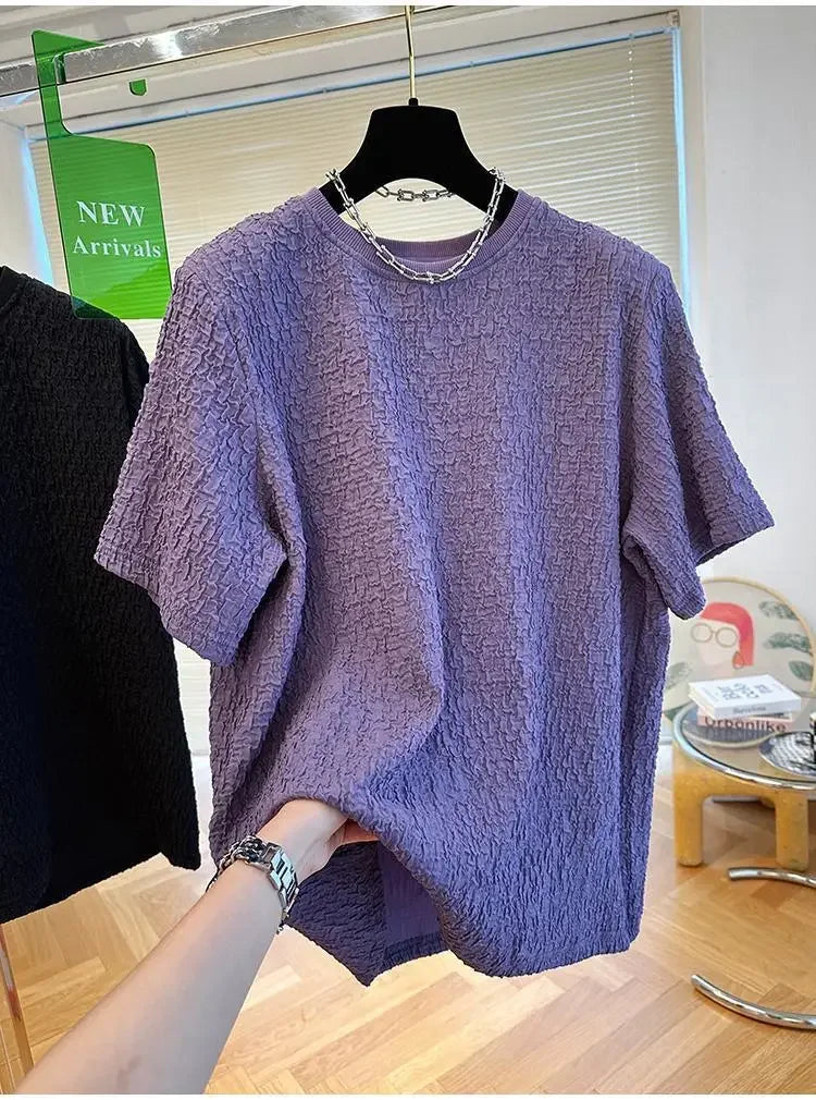 Summer Men Loose T-Shirts Casual Lazy Breathable Quick Drying Short Sleeves Cool Fashion Korean Outdoor High Street Top