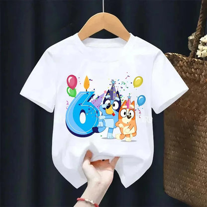 Boys Girl Summer Short Sleeve Children T-shirt Cartoon Birthday Digital Print Breathable Baby Tee Tops Y2k Kawaii Kids Clothing