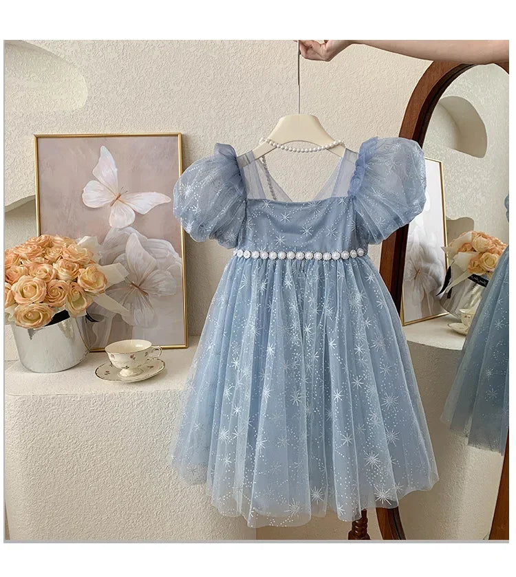 Girls Casual Dresses Summer Dress for Girls Children's Ethereal Puff-Sleeve Tulle Princess Dress Kids Clothes