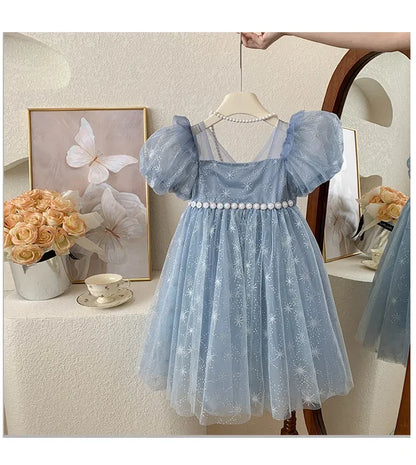 Girls Casual Dresses Summer Dress for Girls Children's Ethereal Puff-Sleeve Tulle Princess Dress Kids Clothes