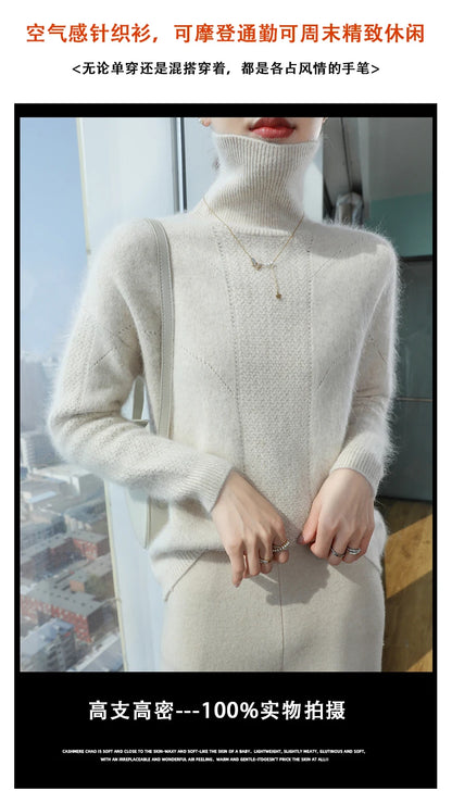 2024 Autumn and Winter Women's Dress 100% Mink Cashmere Sweater Turtleneck Knitted Long Sleeve Thick Warm Pullover Fashion Top