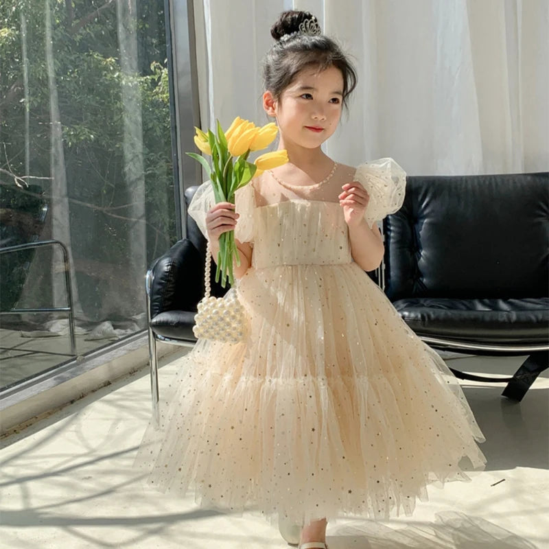 Summer Kids Girls' Dress  Baby Temperament Princess Dress Cute Sweet Children's Dress Westernized Dreamy Yarn Dress