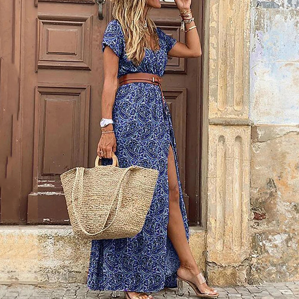 Long Dress for Women 2025 Summer Beach Bohemian Dresses Vestido Casual Robe Female Clothing Y2K Floral Skirt Elegant Maxi Dress
