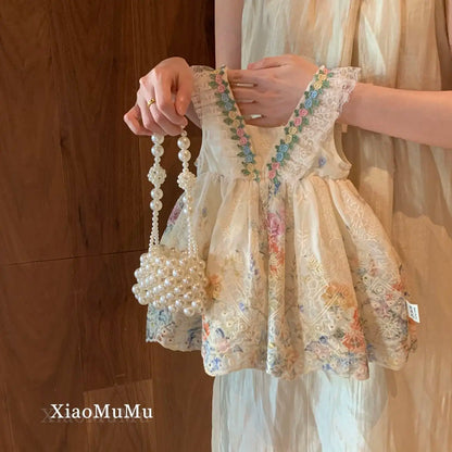 Girls' summer dress 2025 new style children's baby princess western-style French floral vest dress