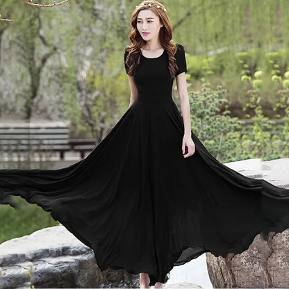 Summer Dress Women 2025 New Bohemian Beach Long Chiffon Dress Elegant Ladies Short Sleeve 5XL Sundress Women's Clothing Vestidos