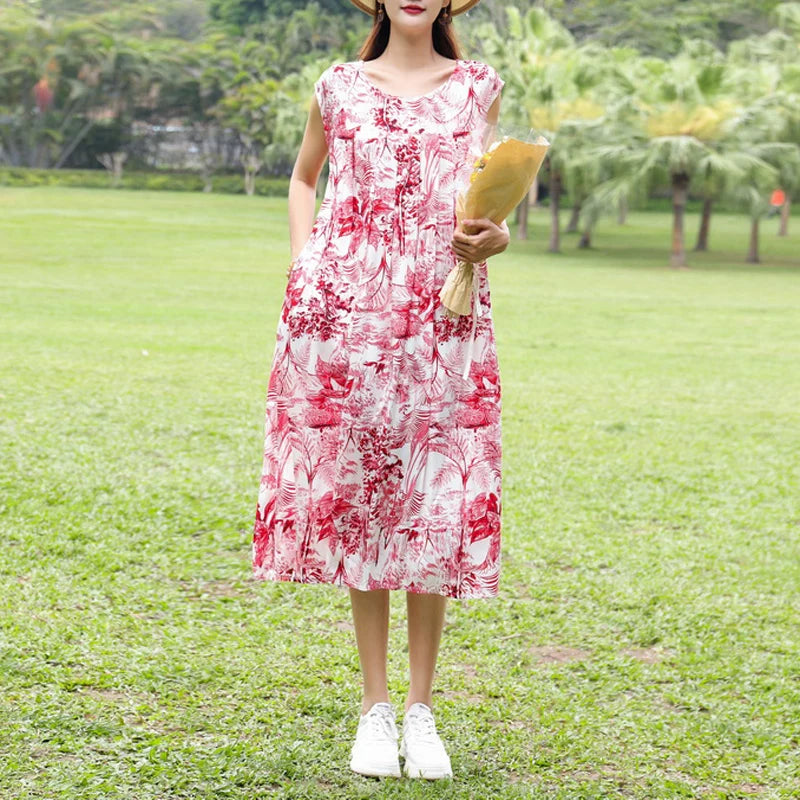 New Fashion Summer Dress For Women Sundress 2025 Casual short sleeve dress Print Female O-Neck Robe Oversize Bohemian dresses