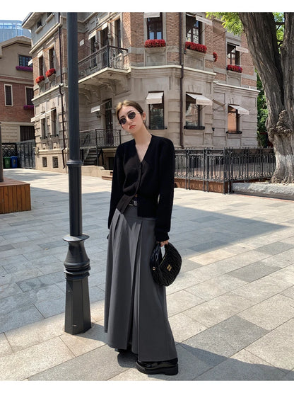 Zjaiss 2025 Autumn Winter Elegance Solid Color V-neck Sweater Knitted Casual Cardigan Unique And Niche Slim Fit Tops