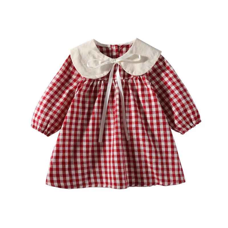 Girl's Sweet  Princess Dress Children Spring Autumn Baby Infants Bow Plaided Patchwork Party Dresses Vestidos Kids