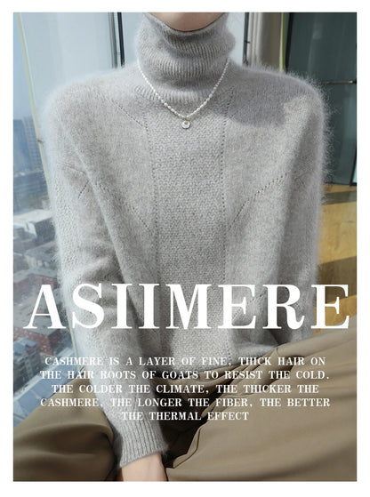 2024 Autumn and Winter Women's Dress 100% Mink Cashmere Sweater Turtleneck Knitted Long Sleeve Thick Warm Pullover Fashion Top