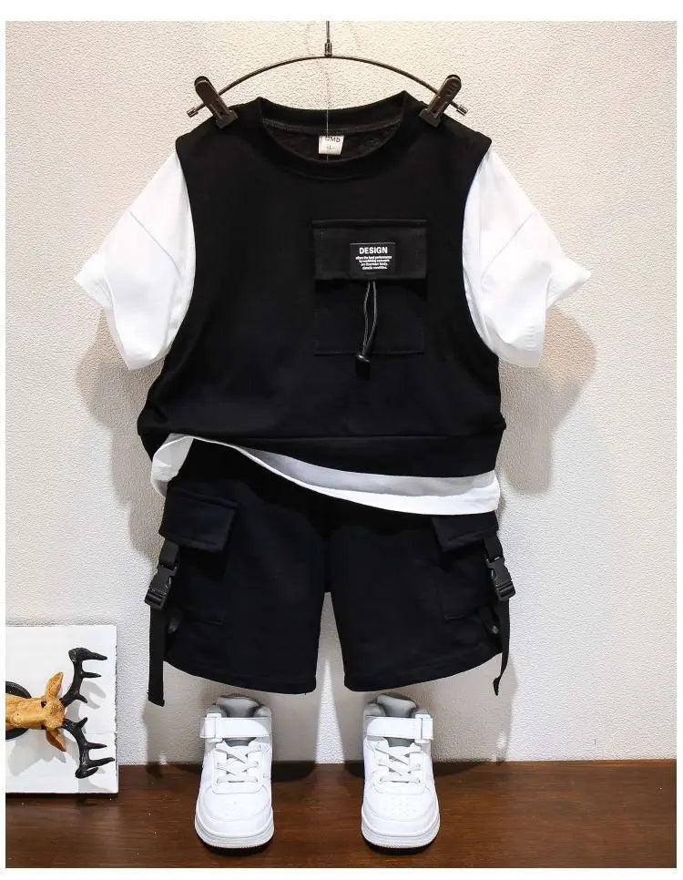 Kids Boys Summer Suit New Fashion Children's Baby Handsome Short Sleeve Top Shorts 2-Piece Boys' Casual Clothing Set