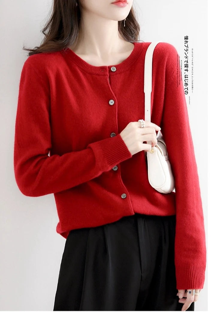 Women Autumn Winter Single-Breasted O-Collar Cardigan Vintage Long Sleeve Knitting Sweaters Casual Loose Versatile Streetwear