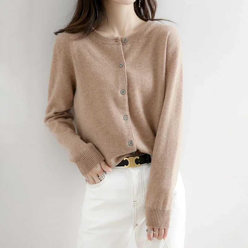 Women Autumn Winter Single-Breasted O-Collar Cardigan Vintage Long Sleeve Knitting Sweaters Casual Loose Versatile Streetwear
