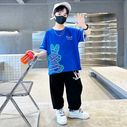 Boys Summer Clothing Set Children Short Sleeve Top + Mosquito-Repellent Pants Two Piece Set 2025 New