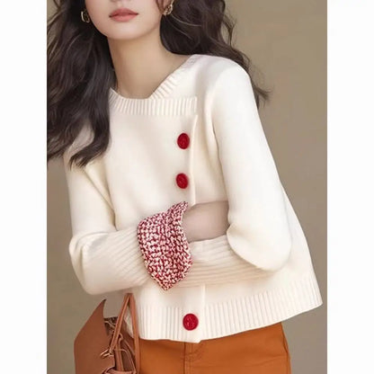 Korean Fashion High Quality White Short Knitted Cardigan Sweater Winter 2025 Street Casual Office Sweater Women Jacket Y2k Tops