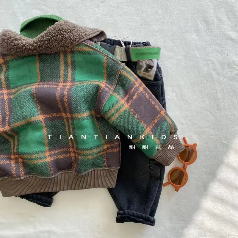 Autumn Winter Kids Boy's Clothes Baby Outfits Lamb Wool Cardigan Jacket Outerwear For Boys Baby Clothing Jackets Coats