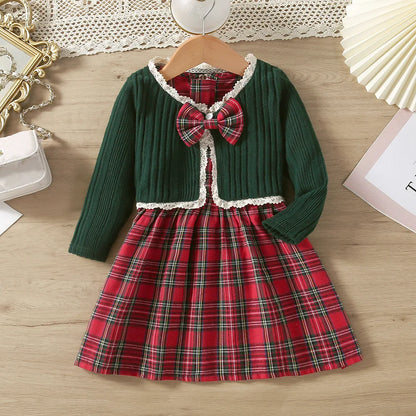 Kids Christmas Dress for Girls Clothes Autumn Winter 2024 New Child Cute Cartoon Print Long Sleeve Princess Dress Casual 2-8Y