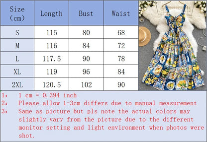 Summer Dress Woman 2025 Sexy Strap Lemon Print Bohemian Vacation Elegant Long Sundress