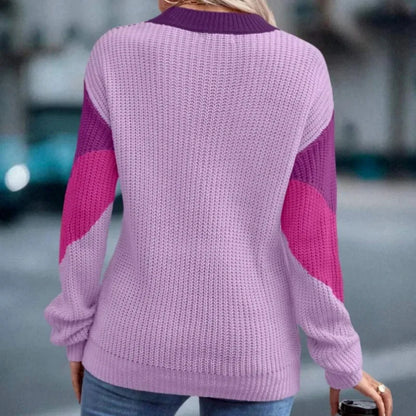 Knit Sweaters Women Jumpers Striped Print Round Neck Streetwear Pullover Top Casual Long Sleeve Warm Sweater Autumn Winter