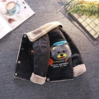 Boys Jacket Autumn and Winter New Children's Baby Plush Thickened Denim Coat  Children's Clothing Kids Winter Coats