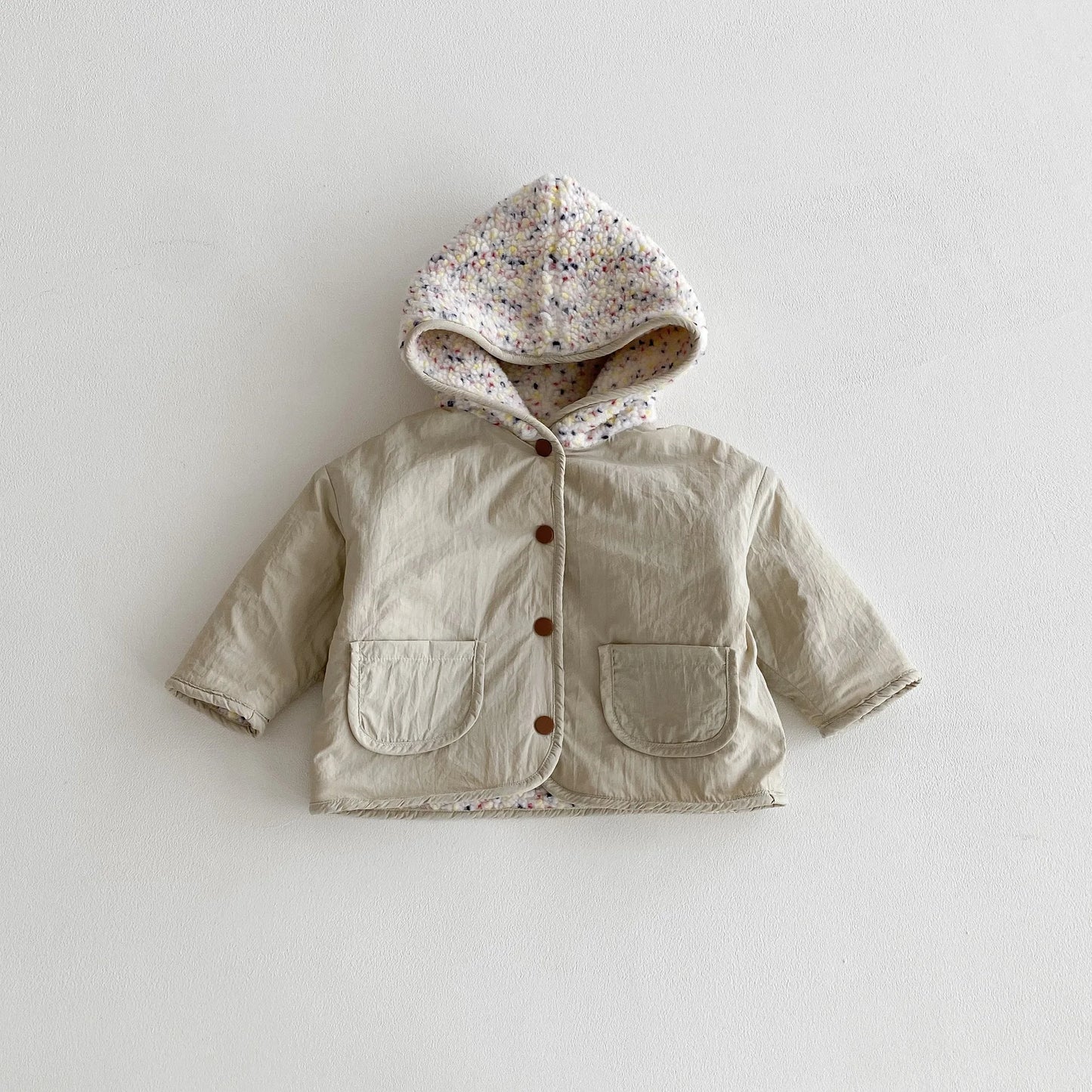 Kids Winter Jacket for Boy 1-6Y Girls Children's Coats Reversible Hooded Jacket Thickened Fleece Lined 2 Way Wear Warm Outerwear