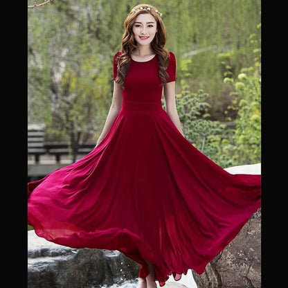 Summer Dress Women 2025 New Bohemian Beach Long Chiffon Dress Elegant Ladies Short Sleeve 5XL Sundress Women's Clothing Vestidos