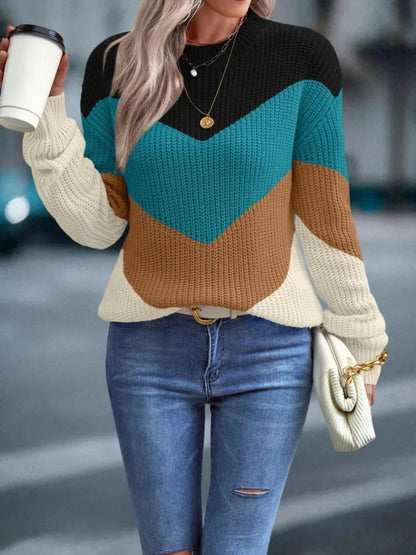 Knit Sweaters Women Jumpers Striped Print Round Neck Streetwear Pullover Top Casual Long Sleeve Warm Sweater Autumn Winter