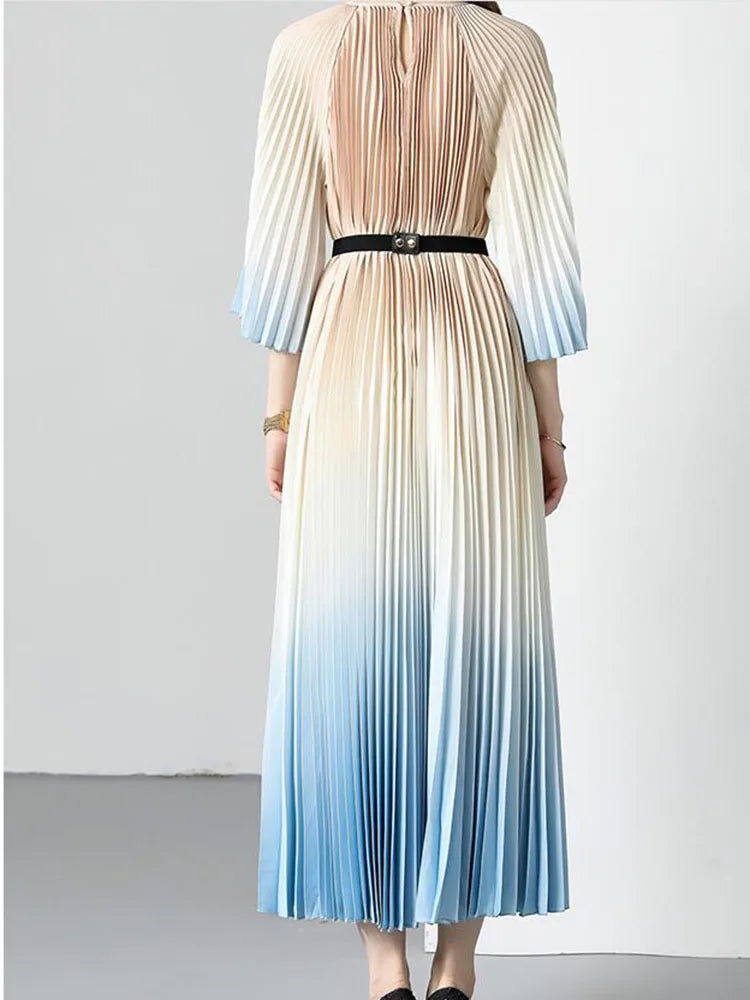 Women's Summer Dress Light Mature Style Retro Style Ruffled 5/4 Sleeves Round Neck Waist Shrinking Print A-line Dress D3971