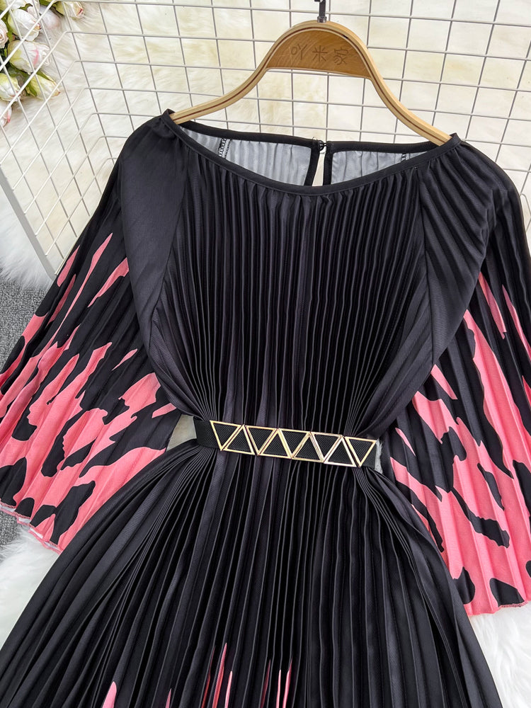 Women's Summer Dress Light Mature Style Retro Style Ruffled 5/4 Sleeves Round Neck Waist Shrinking Print A-line Dress D3971