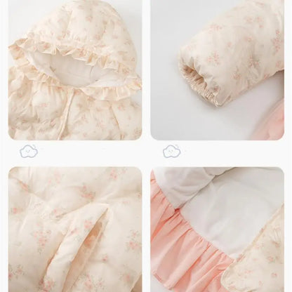 Girls Winter Jacket Clothes Hoodied Outerwear Coats for Baby Children Princess Floral Hooded Clothing Infant Outfits 1-4 Year