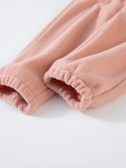 Girls Winter Casual Outfit Solid Color Fleece Thickened Hoodie Pants Clothes Set Half-Zip Children Sweater Sets