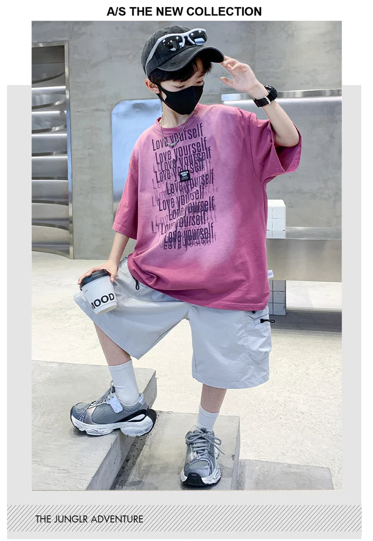 Summer Kids Outfit Sets for Boys Short Sleeve T-shirt Shorts 2PS Clothing Set Tweens Child Tracksuit Top and Bottom Clothes Set