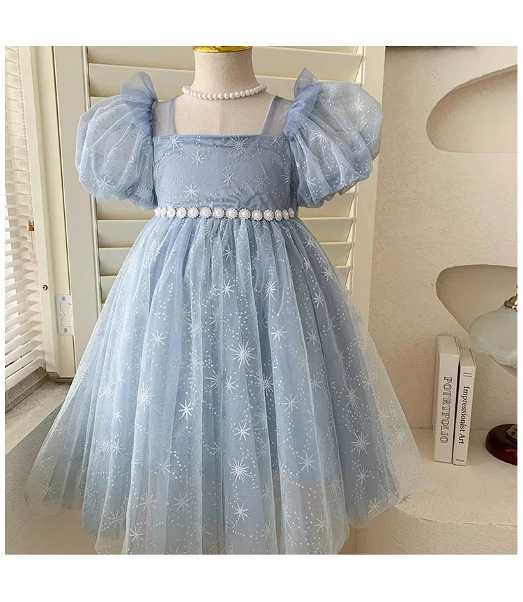 Girls Casual Dresses Summer Dress for Girls Children's Ethereal Puff-Sleeve Tulle Princess Dress Kids Clothes