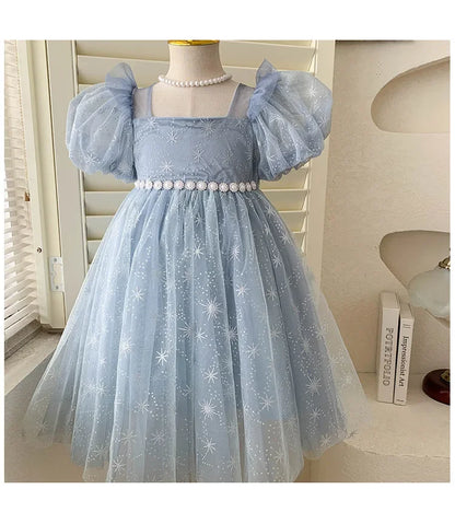 Girls Casual Dresses Summer Dress for Girls Children's Ethereal Puff-Sleeve Tulle Princess Dress Kids Clothes