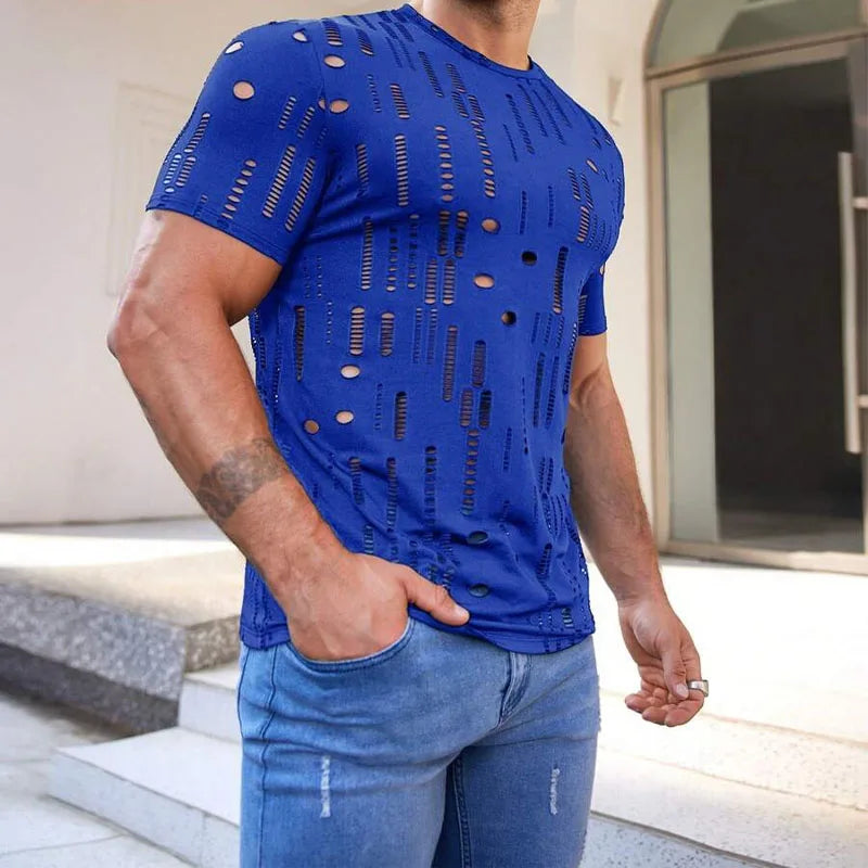 Summer Personality Fashion Breathable Men's Fitness Sportswear, Attractive Sexy Perspective Men Short-sleeved T-shirt Men Shirts