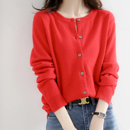 Women Autumn Winter Single-Breasted O-Collar Cardigan Vintage Long Sleeve Knitting Sweaters Casual Loose Versatile Streetwear