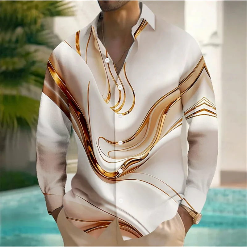 Summer Men's Shirt Abstract Art Color 3D Printing Hawaiian Men's Shirt Casual Long Sleeve Top Shirt Costume