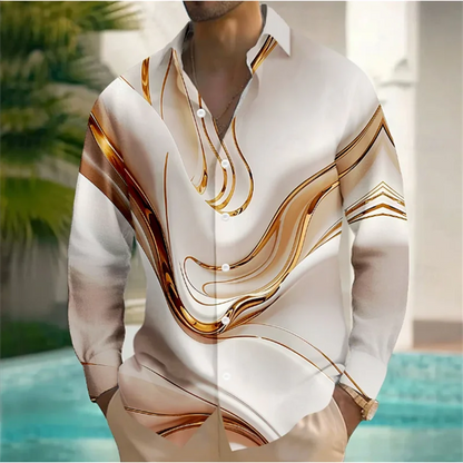 Summer Men's Shirt Abstract Art Color 3D Printing Hawaiian Men's Shirt Casual Long Sleeve Top Shirt Costume