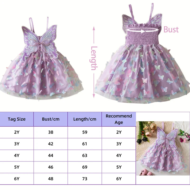 Baby Girl Party Princess Dress Summer Toddler 3d Fairy Butterfly Wings Sleeveless Tulle Sling Dress Children Birthday Party Gown